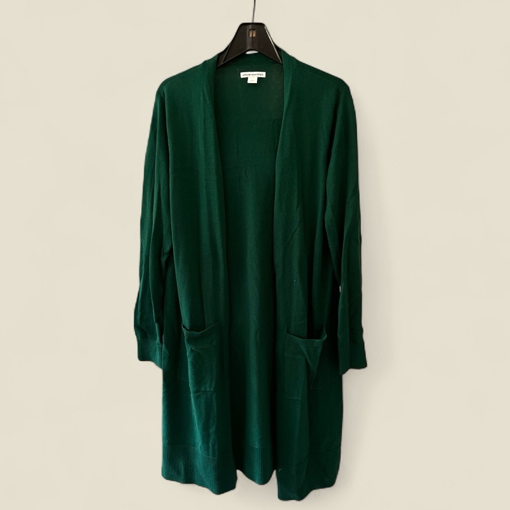 Amazon Essentials Women's Deep Green Open Front Cardigan - large - NWOT
